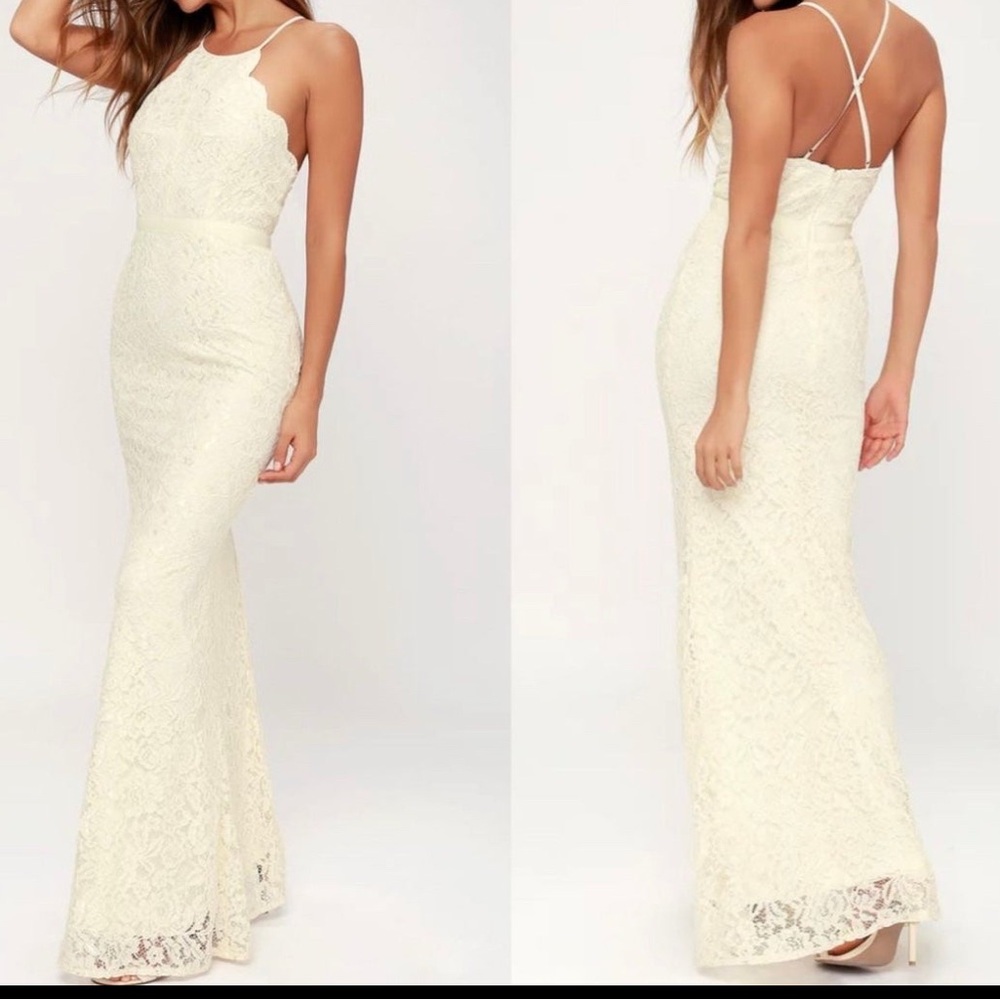 Lulu's wedding Cream Backless Lace Dress